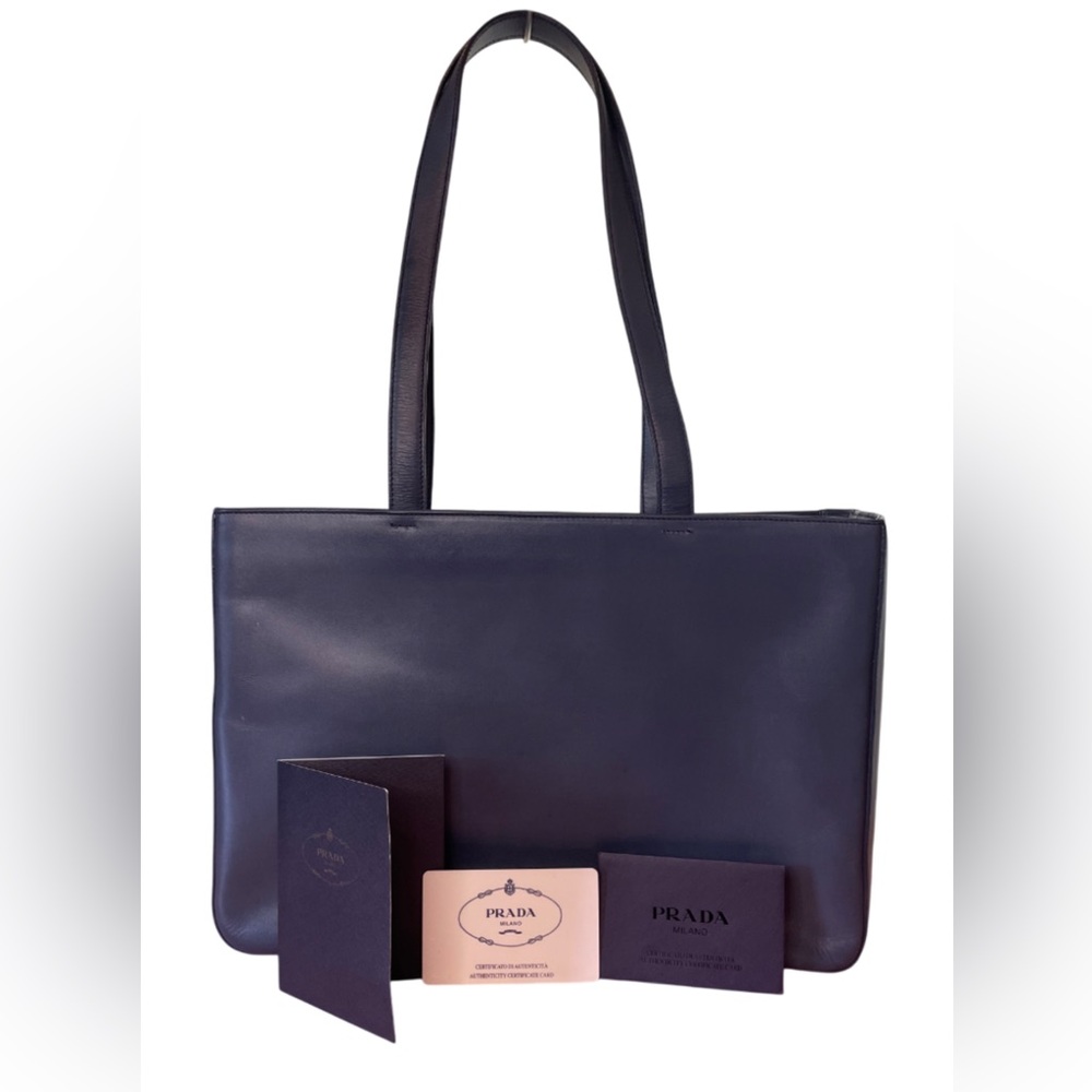 Prada Bag Leather Tote Bag Vitello Smalto 13" Made in Italy Luxury Prada - Picture 3 of 17